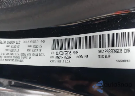 2015 Chrysler 200 C z USA, uszkodzony, nr VIN 1C3CCCCG7FN517049